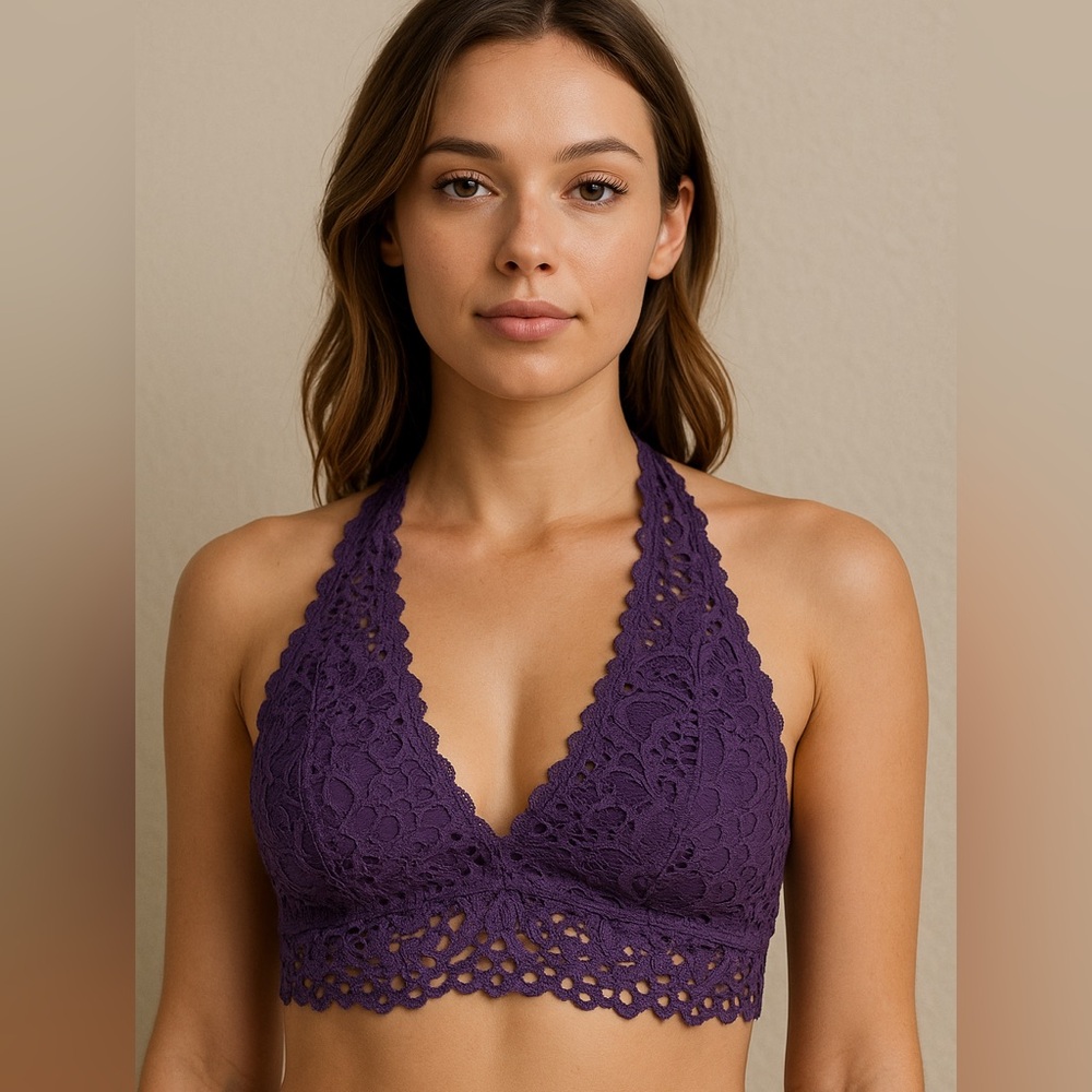 Zenana Outfitters Purple Lace Halter Bralette Medium